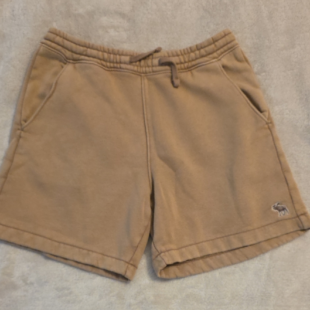 Beige Casual Drawstring Shorts with Embroidered Moose
